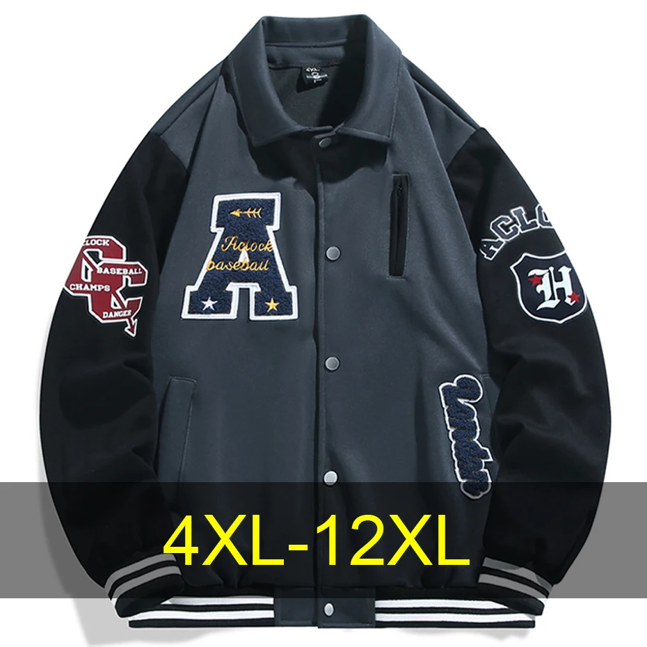 

12XL Plus Size Varsity Jacket Men Patchwork Embroidery Baseball Jacket Spring Autumn Jacket Coat Male Big Size 12XL