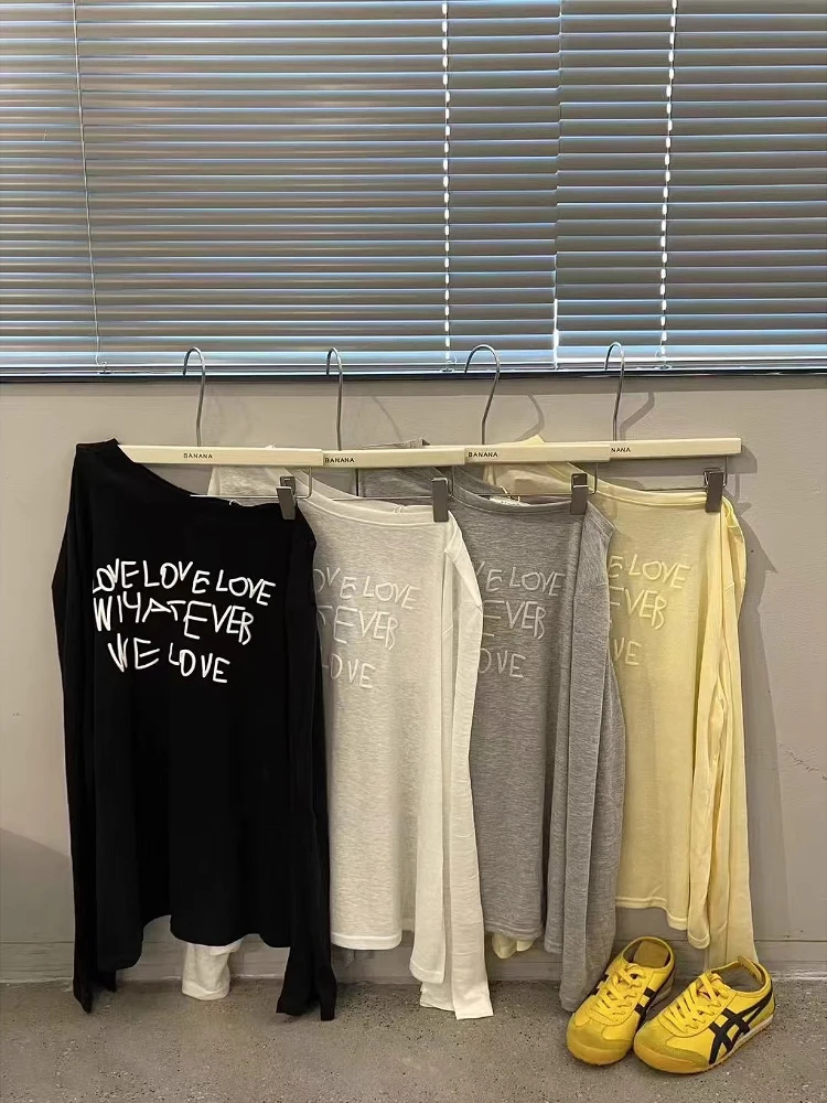 

East Gate Summer New Sle Lazy Thin Long Sve Sun Protection irt oulder Exposure Loose Fit Casual Print T-irt