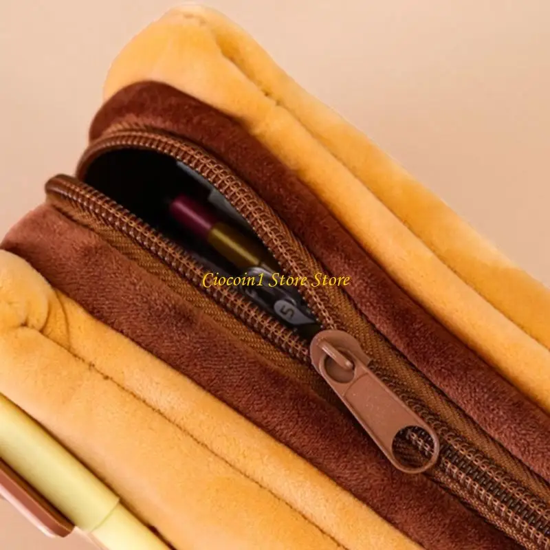

A3PC Whimsical Pencil Bread Pen Bag Plush Fun Roomy Interior For Art Tools School