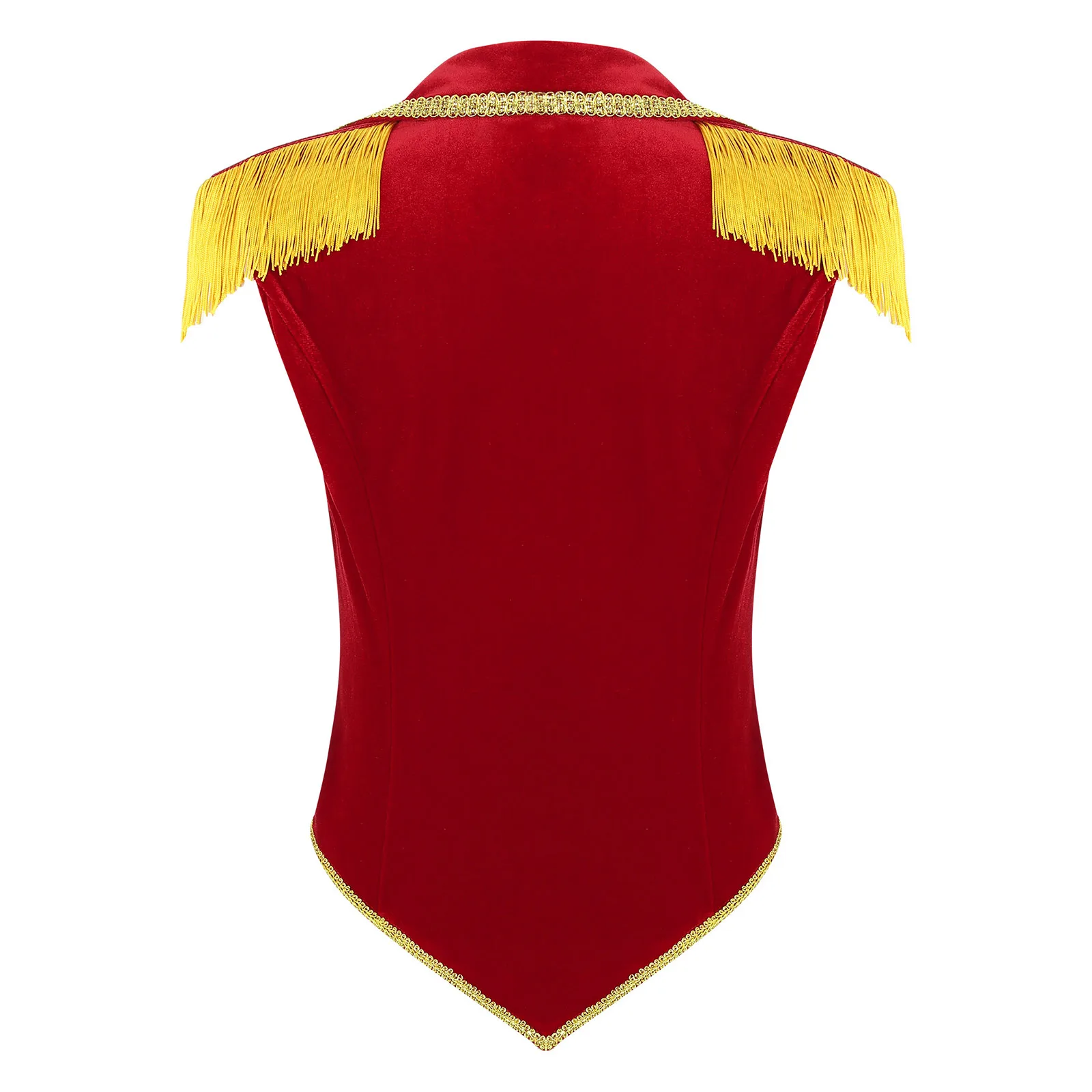 Women Circus Ringmaster Cosplay Costume Halloween Theme Party Lapel Sleeveless Tassels Velvet Irregular Hem Button Waistcoat