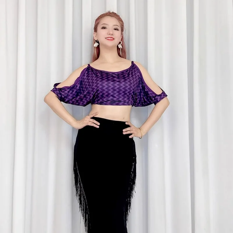 Customized Belly Dance Costumes Practice Dress Sexy Bat Sleeve Top Mid Sleeve Versatile Modal High Waist Tassel Pants