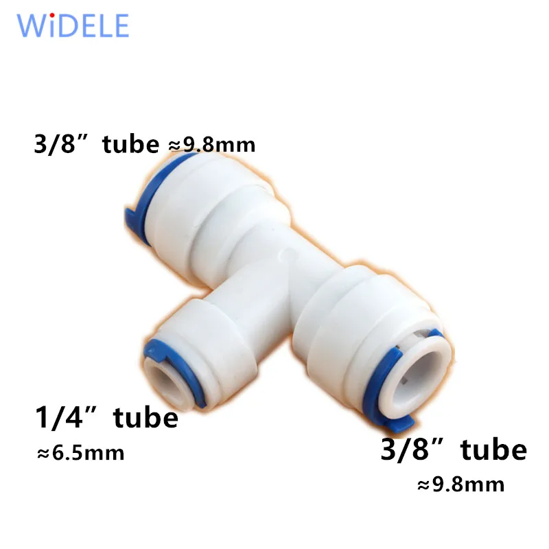 

WiDELE 1pc 3/8” 3/8” to 1/4" Tube Diameter Chang 3 Way Tee Quick Connect Push Fit RO System Water Fittings T Tipy Fast Joint