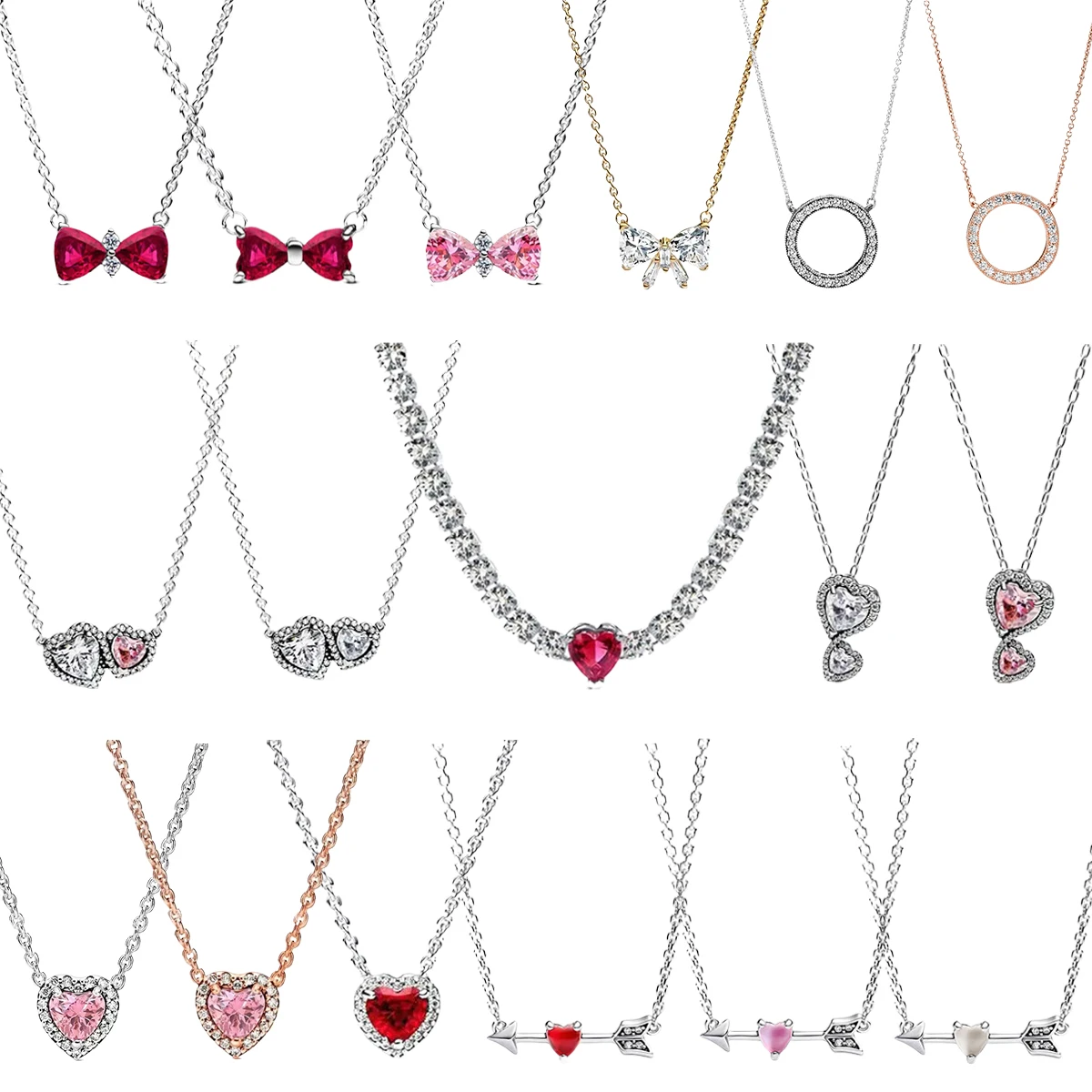 

Luxury Original 925 Sterling Silver Necklace Arrow Heart Bow Tie Round Feather Pendant Colorful Necklace Charm Classic DIY Gift