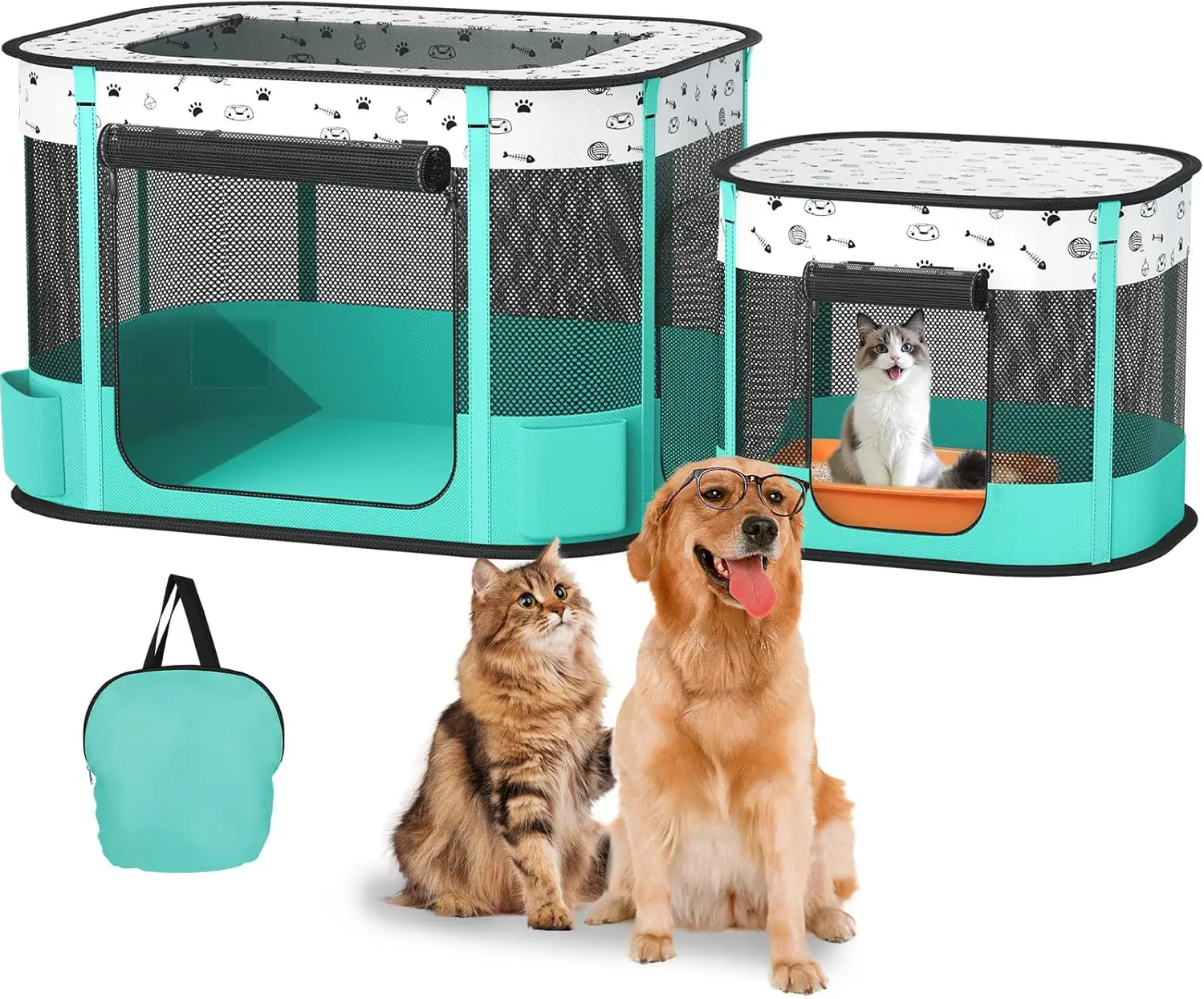 

Foldable Portable Cat Dog Playpen Indoor Outdoor Enclosure Tent with Carrying Case 600D Oxford