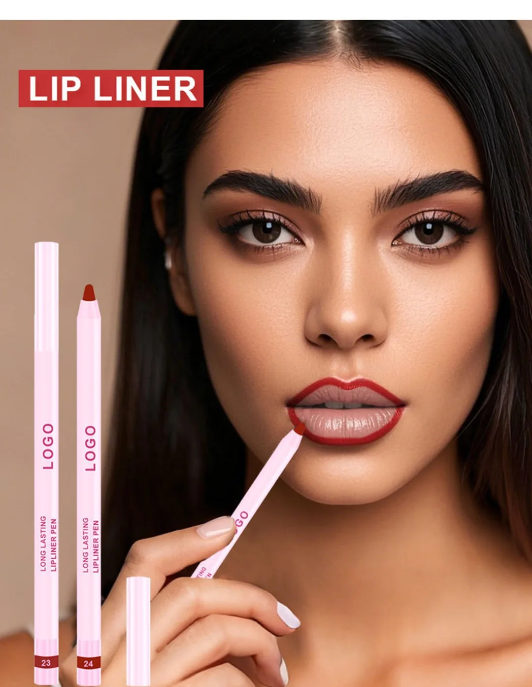 Private Label Pink High Pigment Foaming Lip Liner Pencil Long Lasting Waterproof Vegan Lip Makeup Wholesale Custom Logo