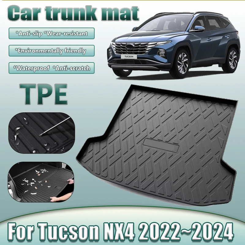 

Автомобильный коврик в багажник для Hyundai Tucson MK4 LWB NX4 2022 2023 2024, водонепроницаемый антигрязный материал TPE, резиновая подкладка, аксессуары