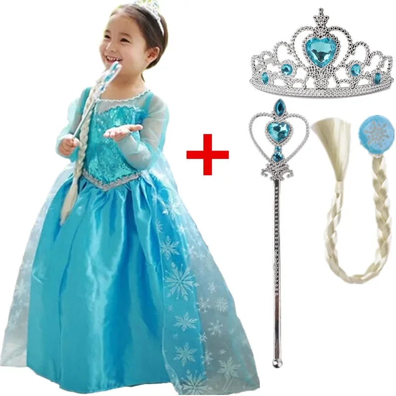 Elsa Costume for Girls 2024 Carnival Party Snow Queen Luxury Cosplay Costume Birthday Party Outfit Elsa Princess 3-10Y Kid Dress