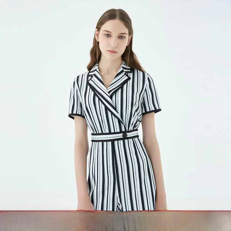 

OBEG Summer Faion Stripe One-Piece Pants Waist-Cinching A-Line orts 5042253 Women's Casual Straight Leg Trousers