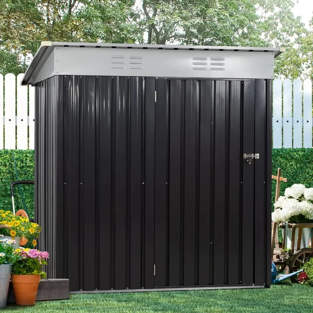 6X4 FT Outdoor Storage Shed,Waterproof Metal Garden Sheds with Lockable Single Door,Weather Resistant Steel Tool Storage House