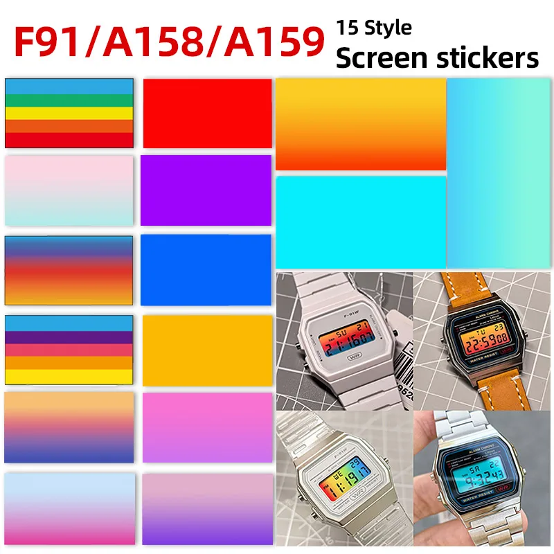 F-91W DIY Screen Stickers&Stainless Steel  Case For CASIO 593 movement F91 A158 A159 colorful Stickers Mod kit screen color film