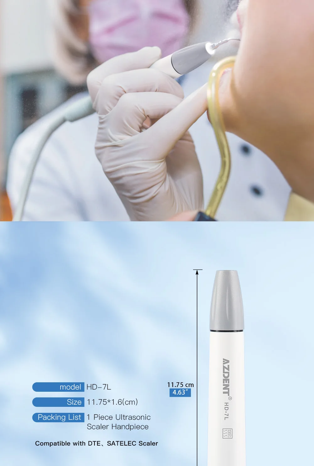AZDENT Dental Ultraschall-Piezo-Scaler-Handstück mit LED-Beleuchtung, Plug-in-Griff, passend für EMS Woodpecker VRN DTE SATELE Ultraschall-Scaler – Detail 24