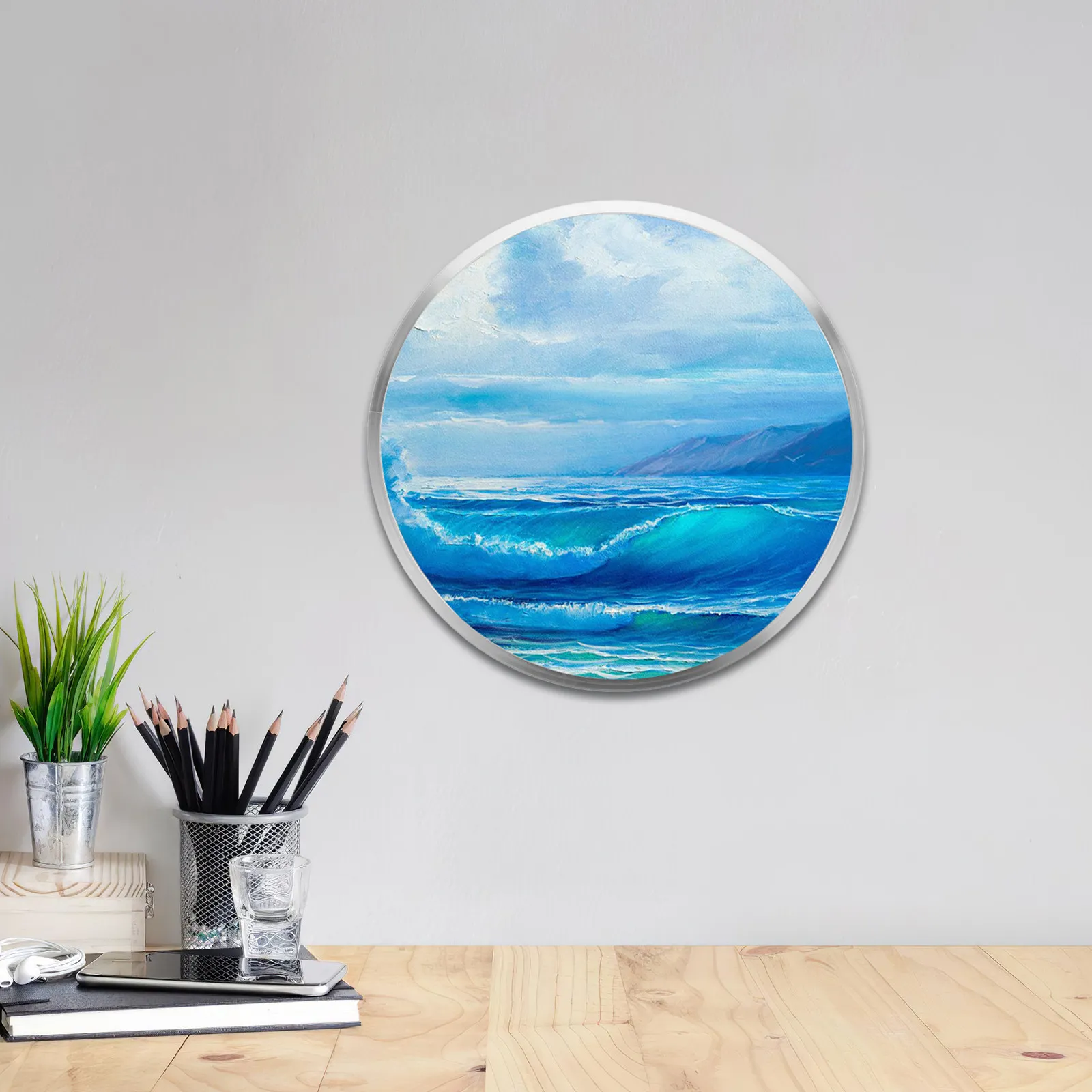 30Cm Aluminum Alloy Round Frame Matte Brushed Metal Circular Picture Frame Modern Wall Decor Mounting Hardware