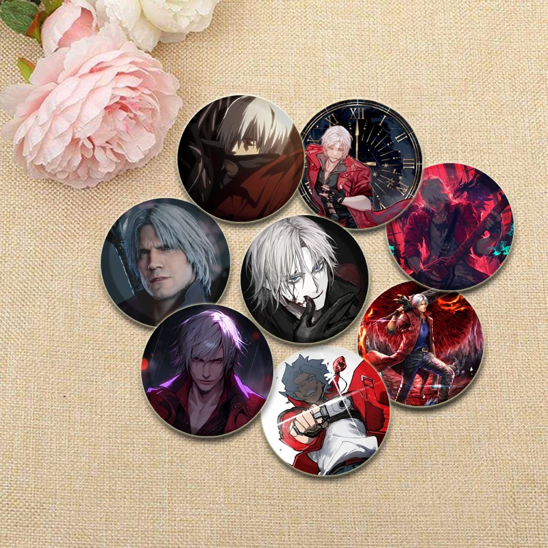 Dante Cartoon Cosplay Badge Game Anime Devil May Cry Brooch HD Print Handmade Pins for Backpack Accessories Clothes Decoration