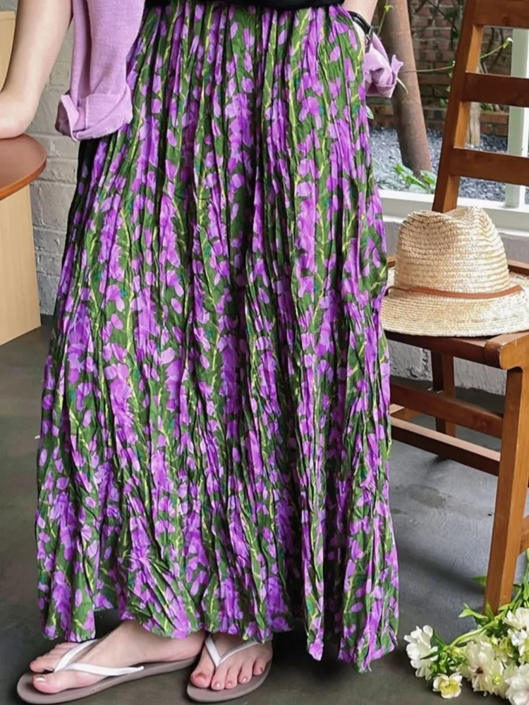 Topanoma met bloemenmeisje midi-rok lente zomer hangende a-lijn print elastische taille bloeien stijlvolle slim fit damesrokken