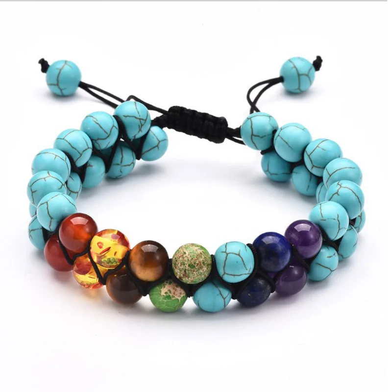 Fashionable Men\'s Beaded Bracelet Double Braided Volcanic Stone Beaded Bracelet Women\'s Casual Yoga Handwoven Bracelet
