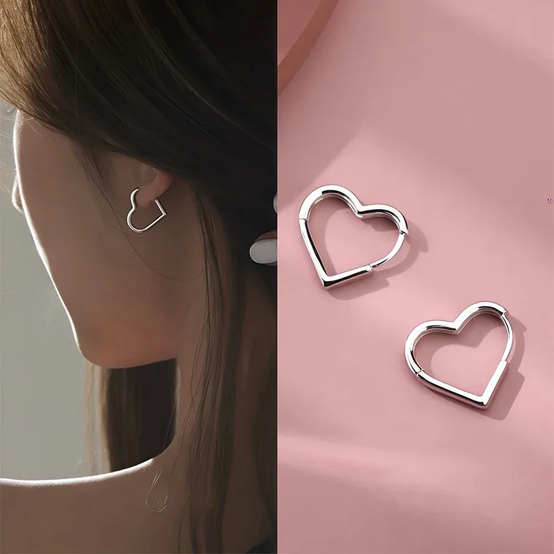 

3 шт. комплект, модное ожерелье с подвеской в форме сердца + серьги серебряного цвета, цепочка на ключицы, женские элегантные серьги из нержавеющей стали, ювелирные изделия