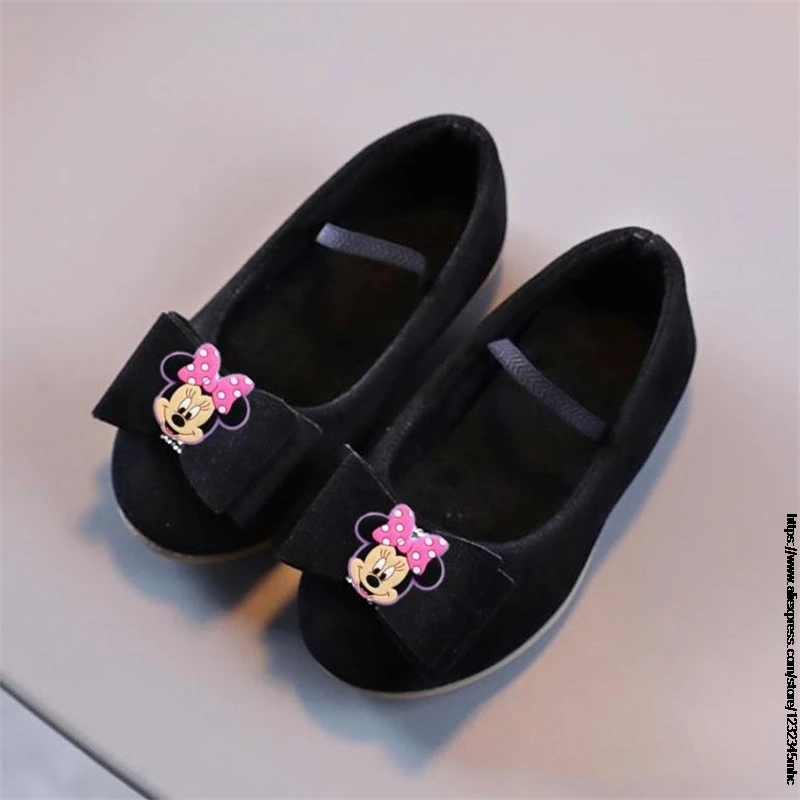 Disney Spirng Kids Sandals Mickey Minnie Bow Girls Princess Shoes Fashion Flats Dance Performance Shoes Children Sandals