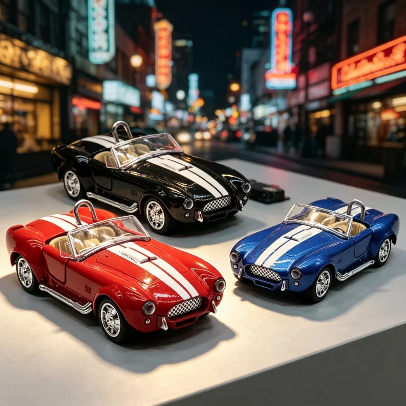 Classic retro open-cabin alloy car, 1:32 scale with white decals, a static desktop decoration and gift model for boys.