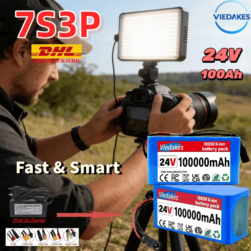 

Hot-Seller⚡️24V100Ah 7S3P 18650 Lithium Battery Pack–Portable Energy Solution for RV Camping,Electric Scooter&Household Gadgets