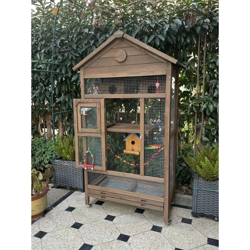 Outdoor bird cage large thrush wooden starling cage rain protection sun protection tiger skin myna parrot cage