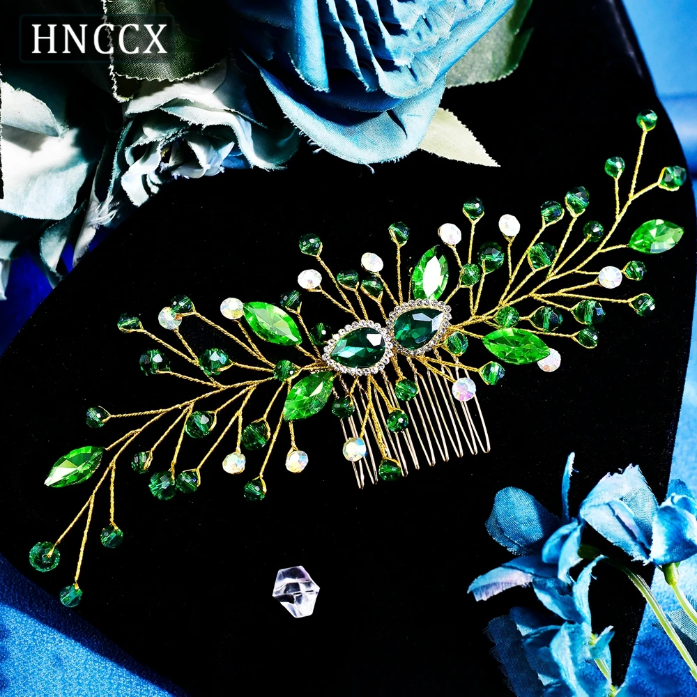 

HNCCX Crystal Wedding Hair Combs Handmade Women Headbands Accessories Green Color Bridal Side Comb Hair Jewelry Gift CP847