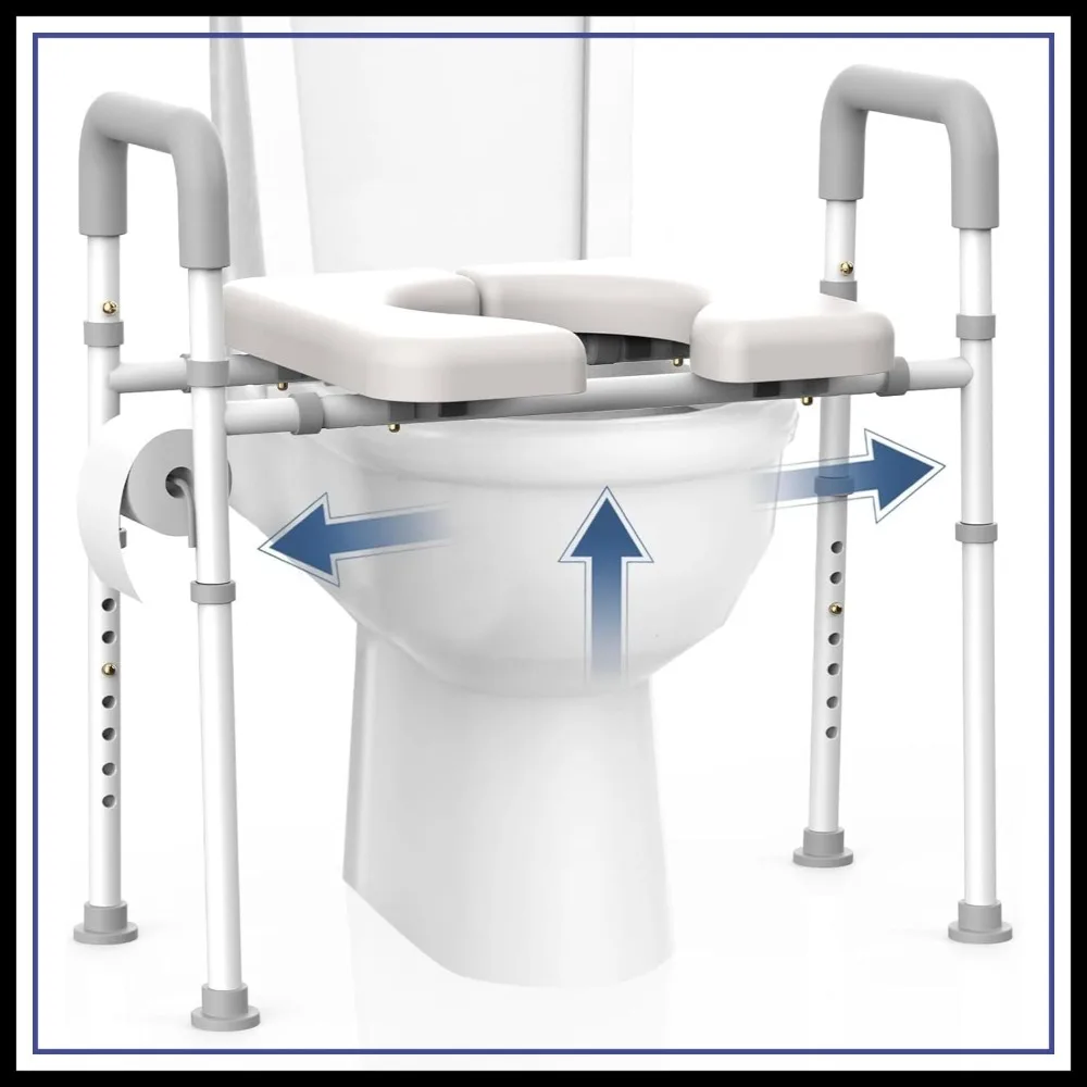 

Raised Toilet Seat with Handles, Adjustable Width & Height, 400 lbs Capacity, Fits Any Toilet, Grey