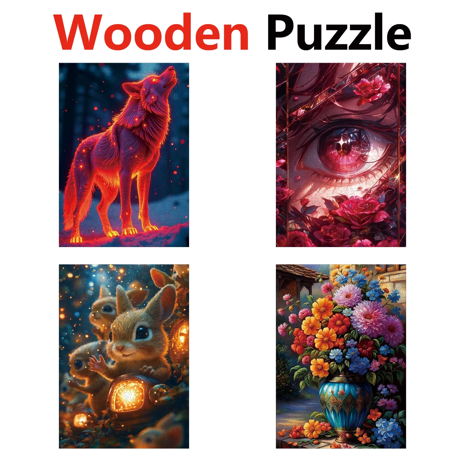 

Wolf Spirit Eyes Rabbit Flower Animal Puzzles High Quality Jigsaw Puzzle Wooden Puzzle Best Christmas Gift