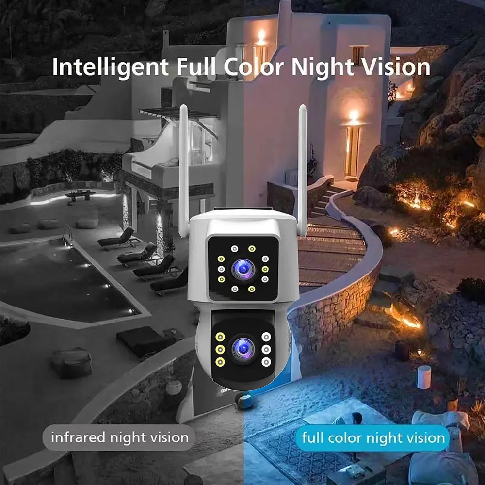 4MP IP Camera PTZ Outdoor Dual Screens Human Detection CCTV Wifi Surveillance Camera 4MP Security Protection V360 Pro App