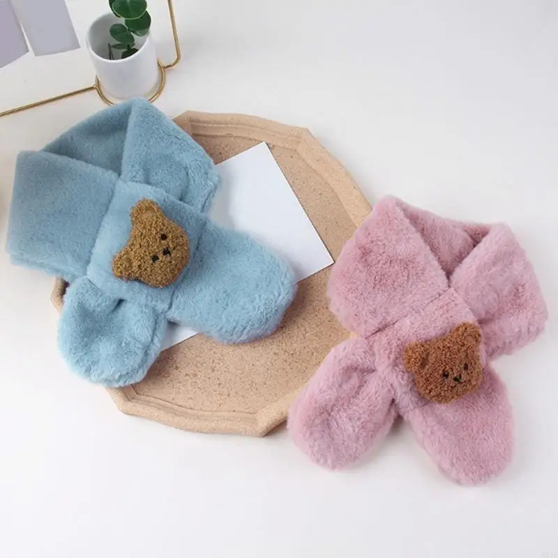 581F Warm Children's Scarf Cartoon Bear Pattern Long Muffler Windproof Neckerchief Casual Neck Warmer for Outdoor Activities