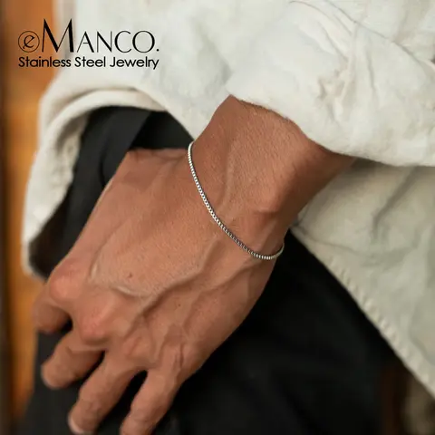 EMANCO Charm for Women Jewelry Gifts Minimalist Men's Bracelet Support Wholesale Silver Color Stainless Steel Box Chain Bracele