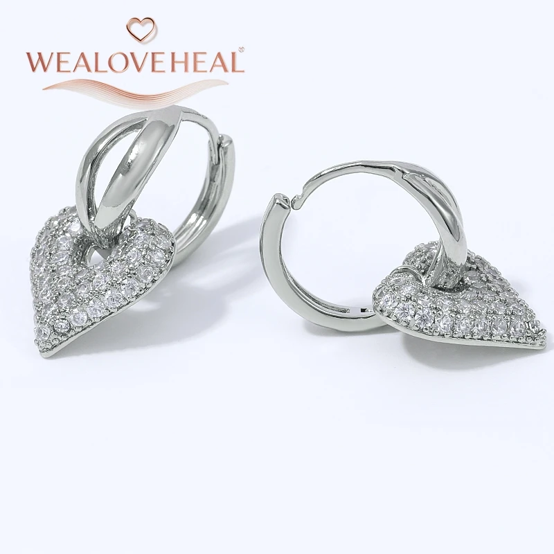 ohrringe, ohrringe damen, Rhodium-Plattierte Messing-Herz-Creolen für Damen mit Mikro-Pavé-Zirkonia für Tägliches Tragen, Valentinstag- und Geburtstagsgeschenk – Detail 18