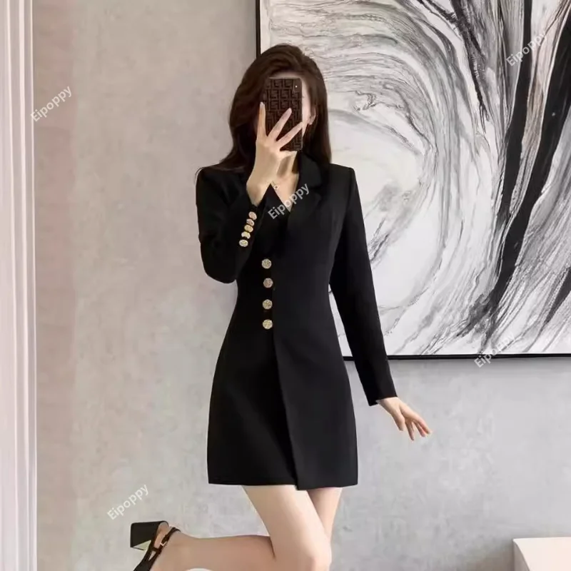 2024 New Black Suit Temperament Jacket Women's Gentle Wind Waist Suit Top