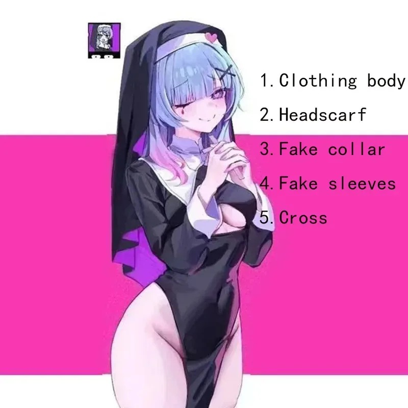 Mikuu Rabbit Hole Nun Black Long Dress With Headscarf and Necklace Women Girl Sexy Cosplay Costume Halloween Party Candy2025 view 5