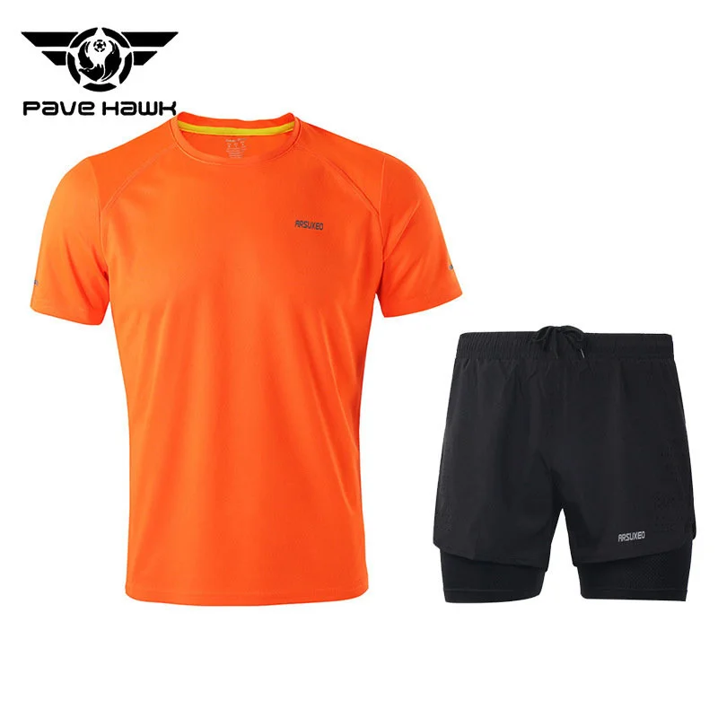 Summer Outdoors Sports 2 Piece Set Men Quick Dry Breathable Short Sleeve Shorts Fitness Running Cycling Clothes Thin Casual