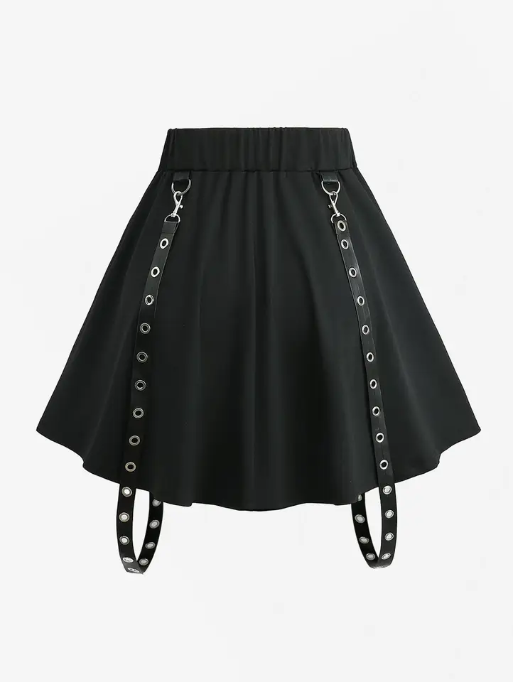 ROSEGAL-Plus Size Zipper Mini Skirts for Women, Black Streetwear