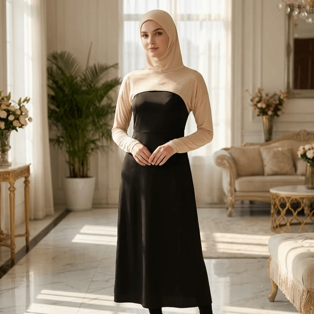 

New Polyester Hooded Capelet Long Arm Full Neck Cover Multi-Functional Cape Stretchy Skin-Friendly Hijab Daily Wear