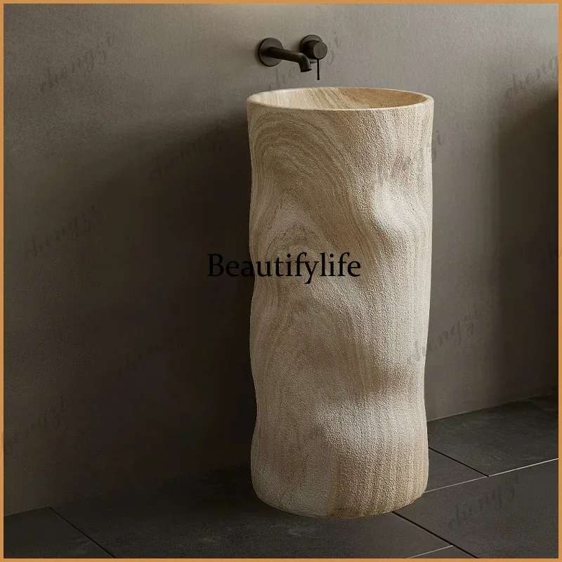 A4567 Japanese-style wabi-sabi wind marble travertine pillar basin Floor-to-ceiling home hotel clubhouse sink basin