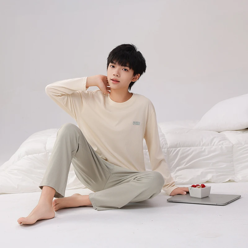 2-piece set boys' pure cotton loungewear set spring and autumn boys' pajamas comfortable loose fit long sleeve and long pants
