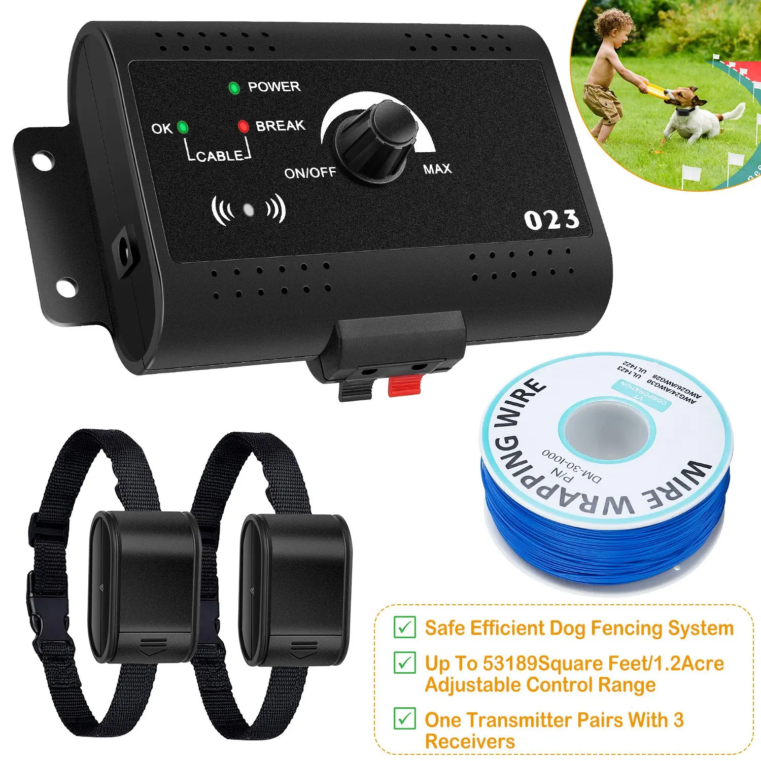 

Electric Dog Fence System Pet Tone Shock Boundary Containment Water Resistant Collar Receiver For Small Medium Large Dog