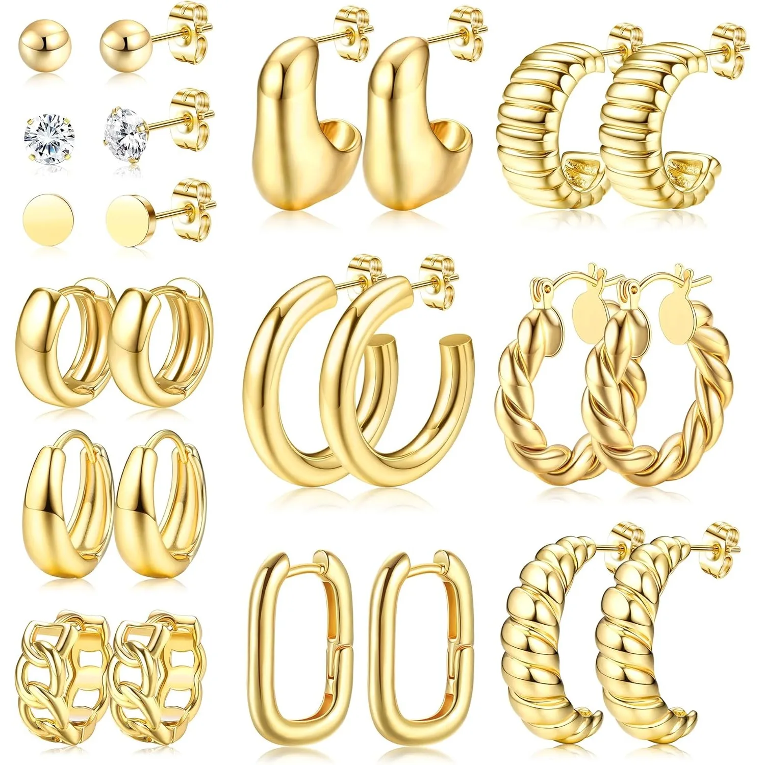 Bobisty 12 Pairs Hoop Earrings for Women Men Stainless Surgical Steel Stud Huggie Earing Piercing Jewelry for Sensitive Ears