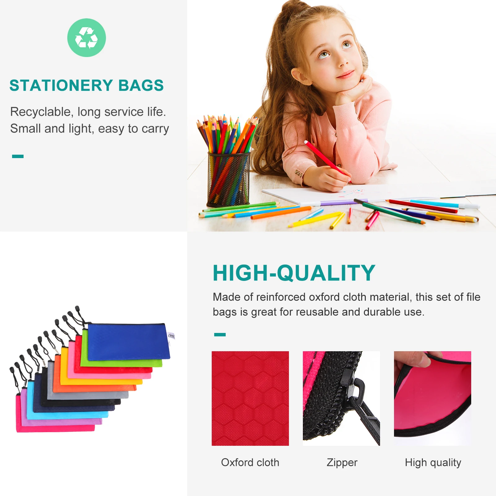 

12pcs File Bags Holder Oxford File Bag Cloth Zipper Pouches Stationery Bags Notes Pouch Desk ganizer Cash Storage Bag
