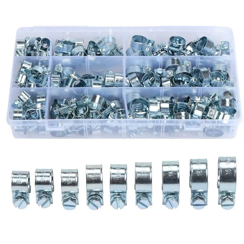 

135Pcs Hose Clamp Double Ears Clamp 8-18mm Worm Drive Fuel Water Hose Pipe Clamps Clips Hose Fuel Clamps Assorted Kit