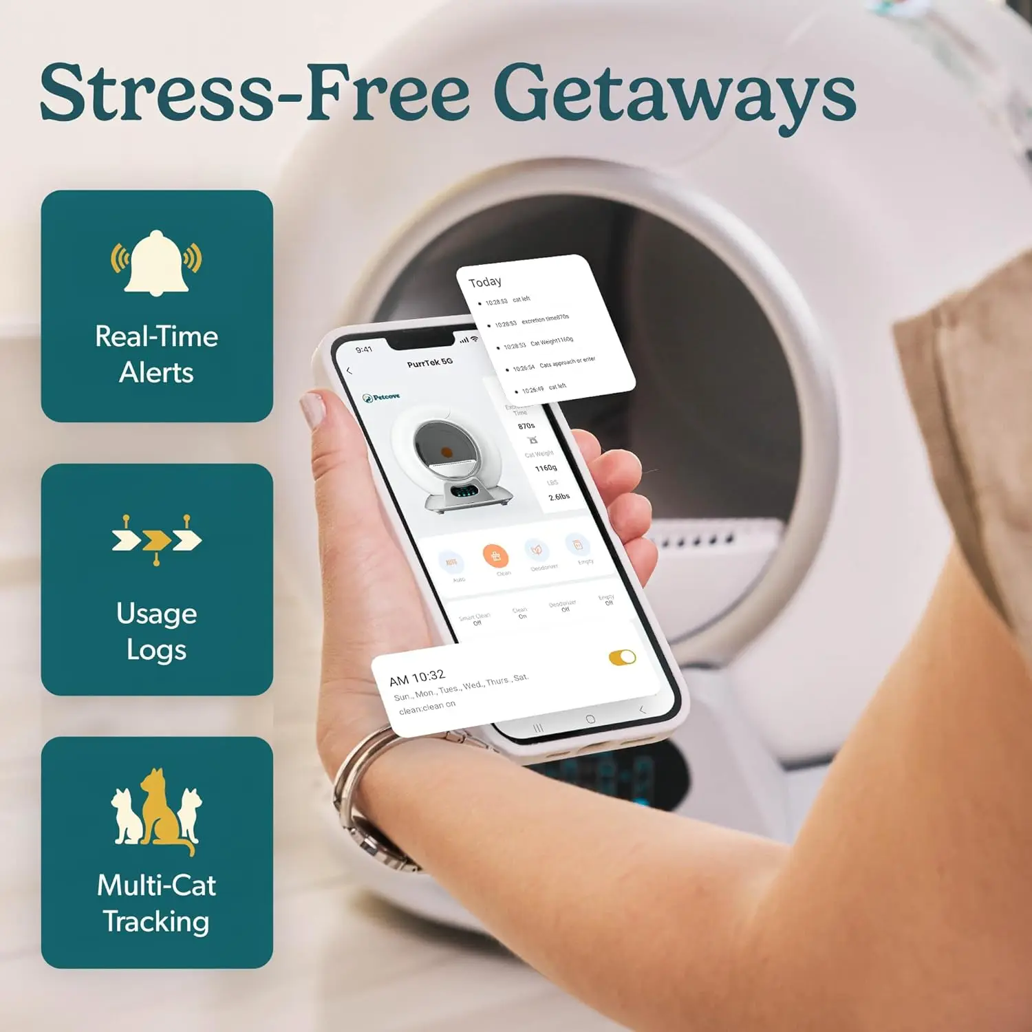 Self-Cleaning Automatic Litter Box for Multiple Cats - XL Capacity, Quiet, Odor Control, App Control with Wi-Fi