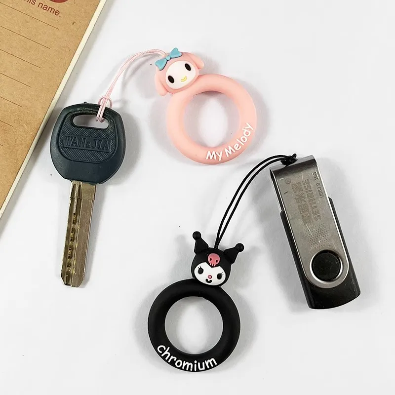 1 шт. MINISO Sanrio, кольцо на палец, ремешок для телефона, ремешок, силиконовый ремешок Kuromi мобильный телефон Key, ID карта, ремешок, пончики, венок
