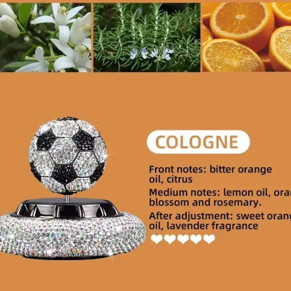 Football Shape Car Air Freshener Diamond-studded Non-toxic Metal Perfume Diffuser Universal Long Lasting Solar Power Car Perfume