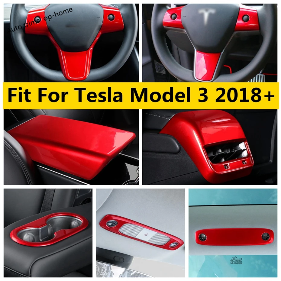 

Reading Light Lamp Water Cup Air Vent AC Outlet Armrest Box Steering Wheel Cover Trim Accessories For Tesla Model 3 2018 - 2021