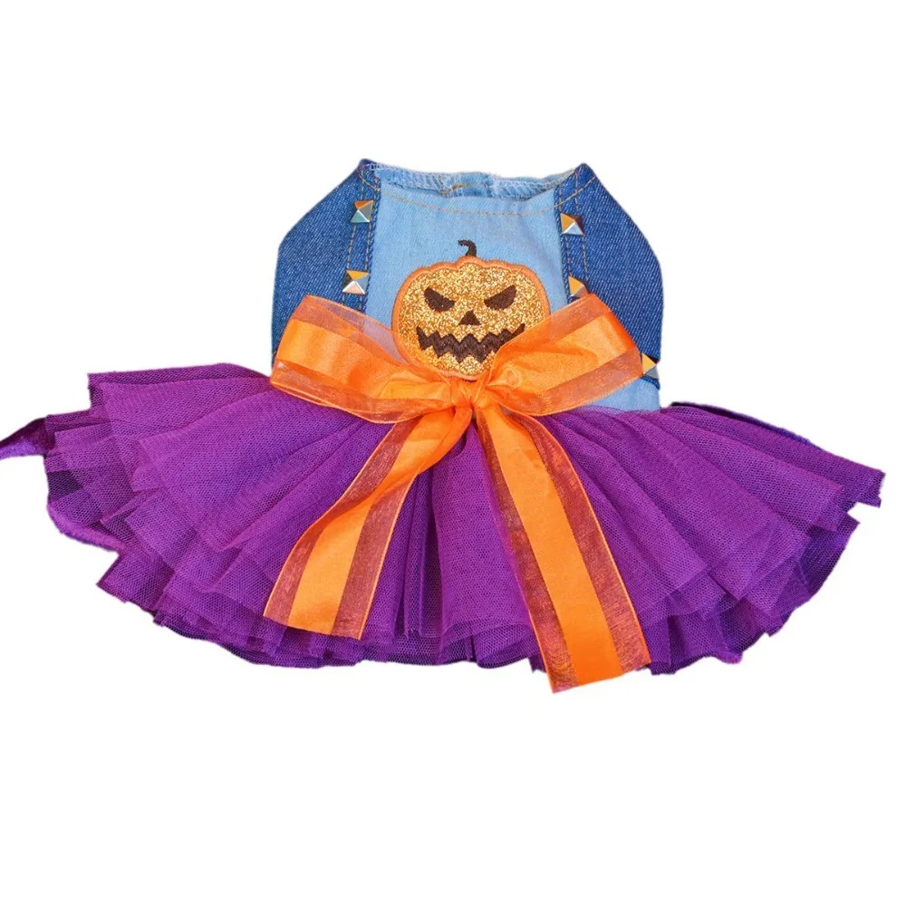 

Pumpkin Dog Halloween Dress Soft Chihuahua Size Funny Pet Apparel Cat Outfits Funny Pattern Dog Lace Skirt For Small Dogs Cats