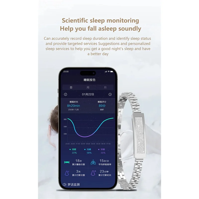 ABSQ-Smart Chain Bracelet Bluetooth Connected APP Multi Sports Heart Rate Blood Oxygen Sleep Monitor For Women