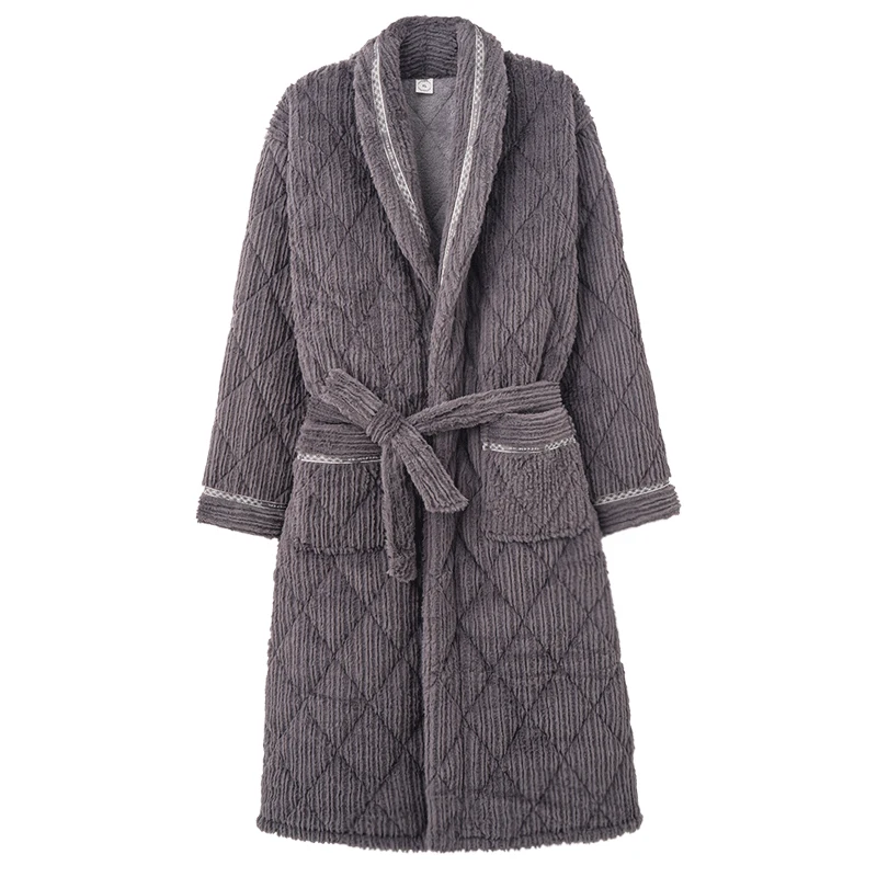 Bata gruesa y cálida de franela para hombre, bata acolchada de punto de manga larga, cómoda, suave y sólida, informal, L-XXXL de baño para invierno