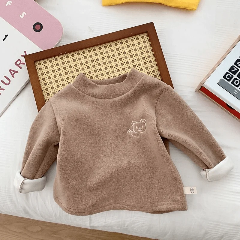 Newborn Baby Girl Boy Fleece Hoodie Infant Toddler Child Long Sleeve Shirt Bear Turtle Neck Casual Pullover Baby Clothes 9M-5Y